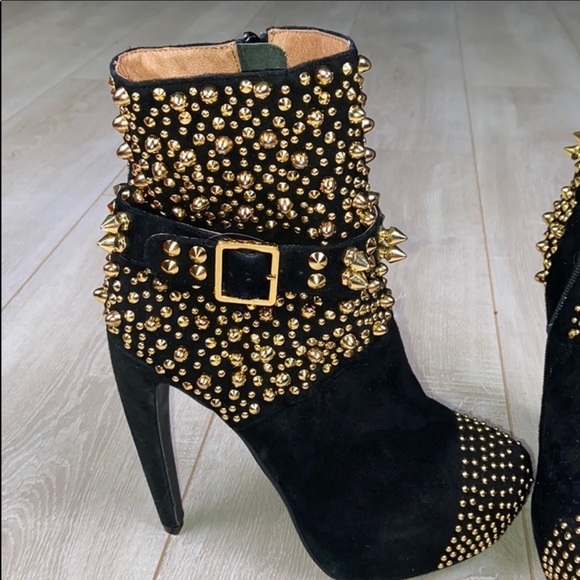 JEFFREY CAMPBELL Black Suede Gold Studded Booties - Picture 6 of 11